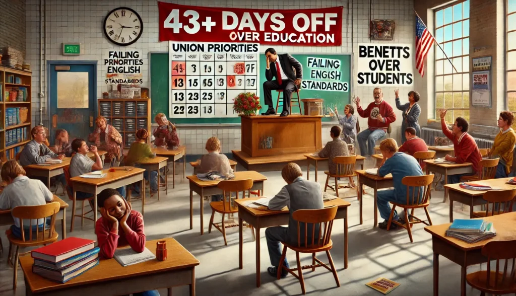 cartoon of a classroom struggling with union regulations