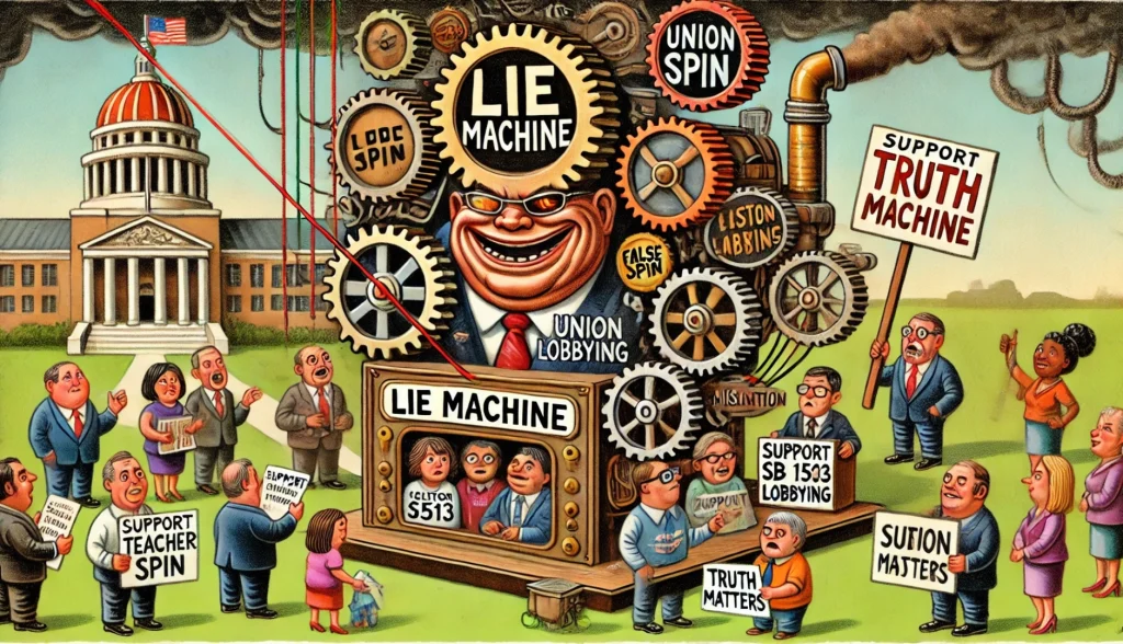 cartoon of a union lie machine
