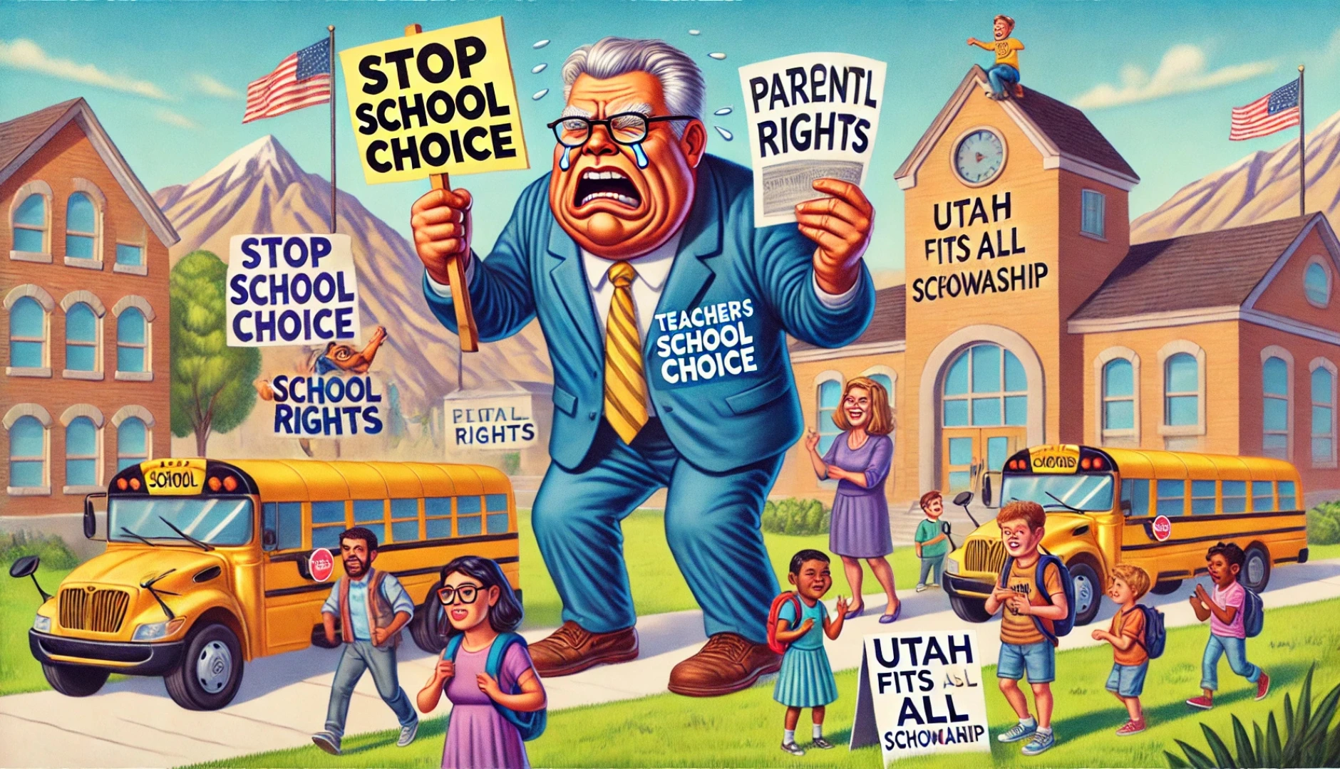 cartoon image of union leader crying